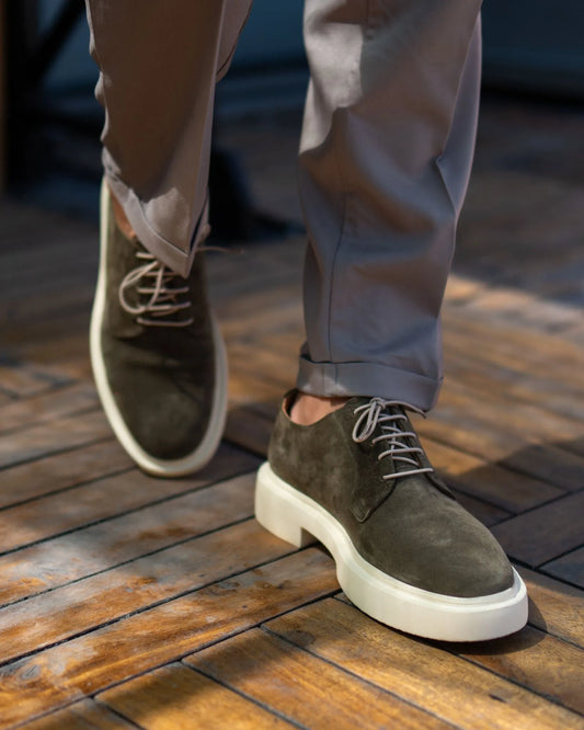 Derby Daim Kaki Moderne 100% cuir